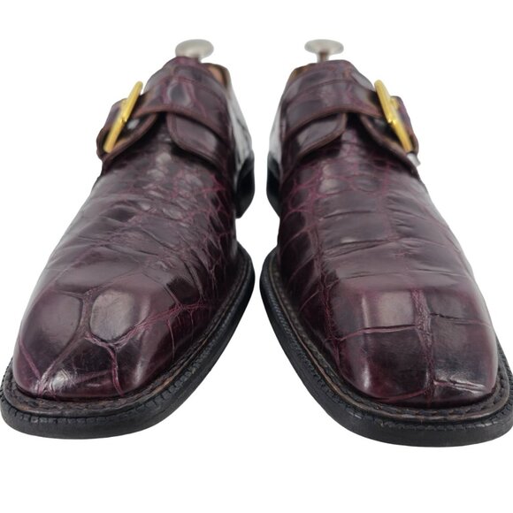 Vintage David Eden Exotic Alligator Burgundy Monk Strap Loafer Men 12 Dress Shoe main image 4